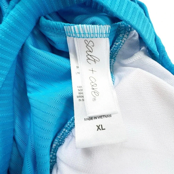 NWT Salt + Cove Ribbed Shirred Halter Tankini Swimsuit Top Cerulean Blue Size XL - Picture 6 of 9
